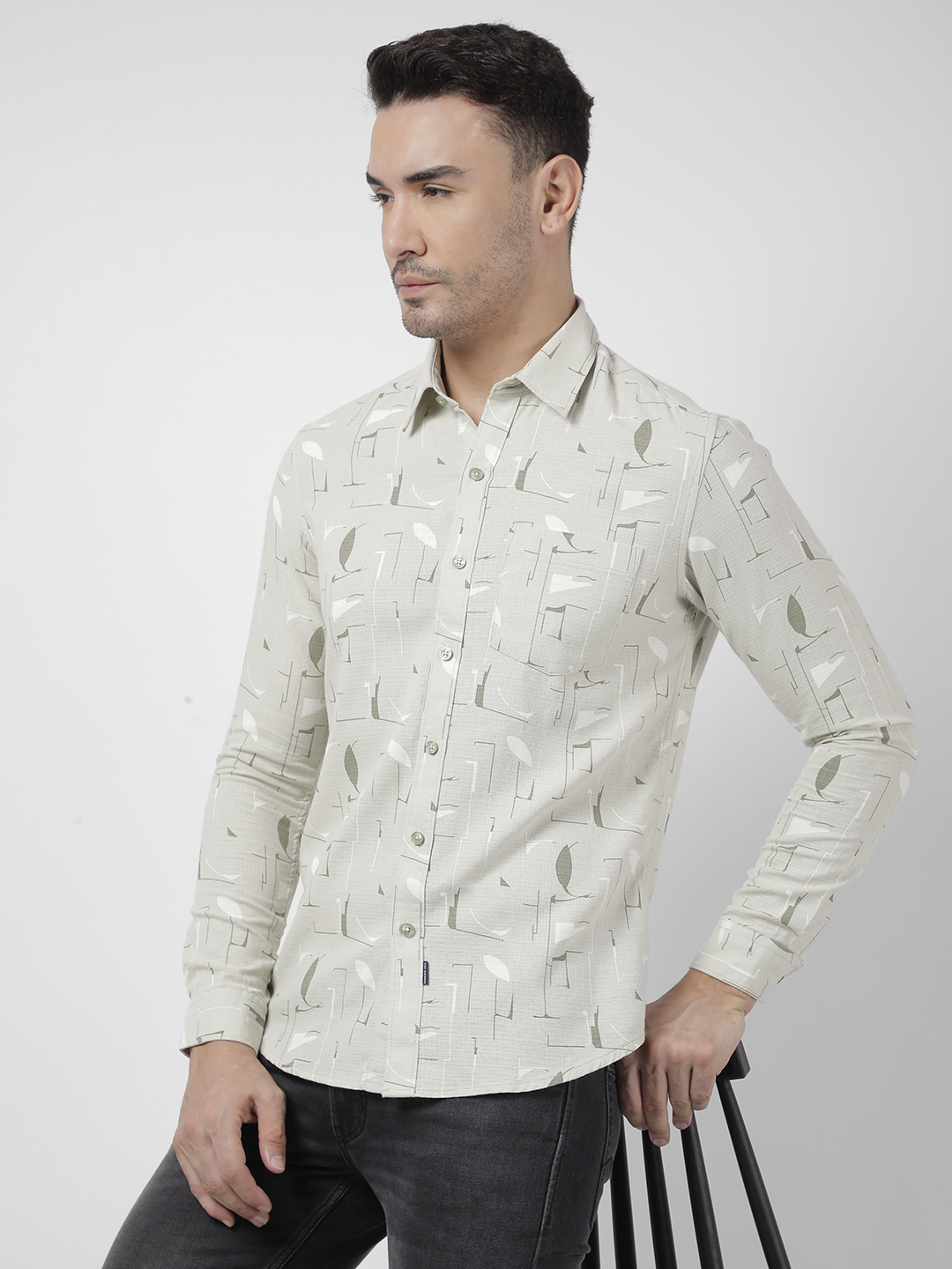 Numero Uno Men Abstract Green Shirt